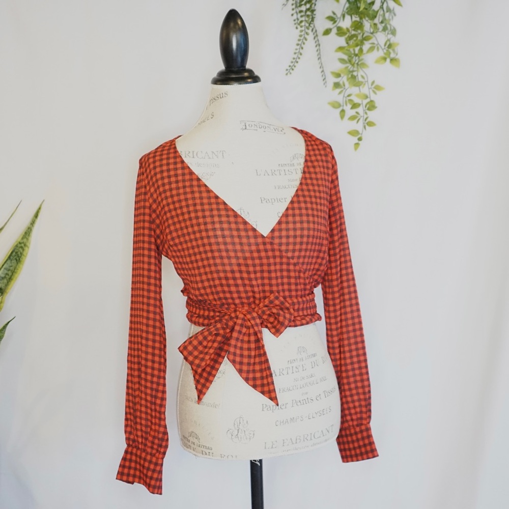 Urban Outfitters Buffalo Check Wrap Top